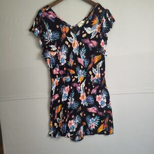 Romper Shorts 14w Terra &Sky  Black Floral Pink,